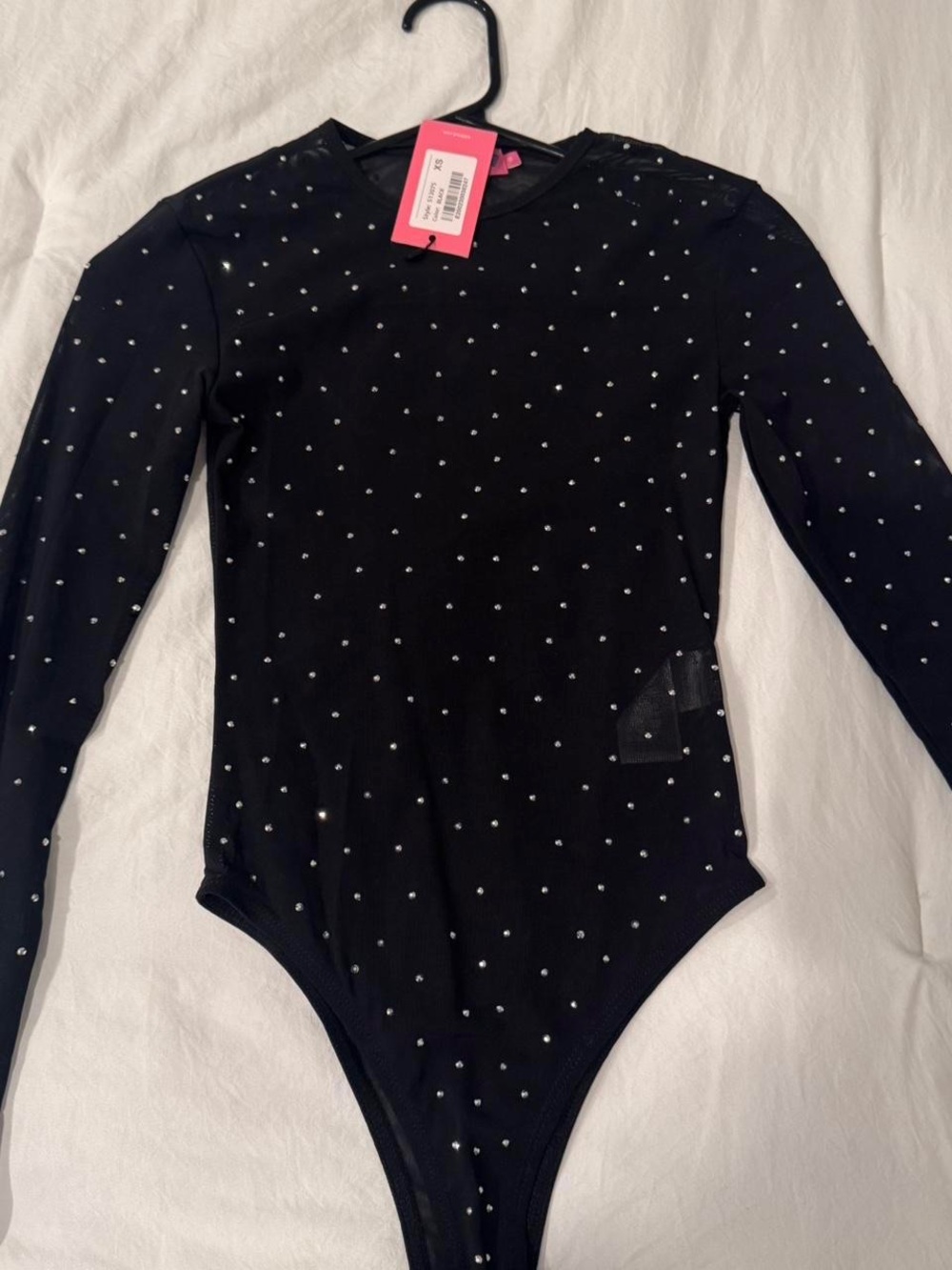 Edikted Black Long-Sleeve One-Piece with Silver Dot Embellishments